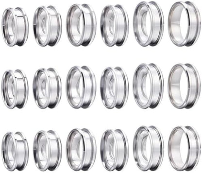 SUNNYCLUE 1 Box 18Pcs Stainless Steel Grooved Finger Ring US Size 7/8/9/10/11/12 Core Blanks 8mm Wide Empty Round Grooved Inlay Ring Blanks for Jewelry Making Kits Men Women DIY Craft Supplies by SUNNYCLUE