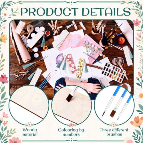 Kosiz 24 Pcs Butterfly Flowers Paint by Number Kit for Adult Wood Bookmark - Image 4