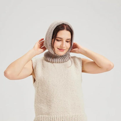 Chic Loops Knitting Kit for Beginners, Knitted Hooded Scarf Beginner Crochet Kit for Adults, Crochet Soft and Cozy Balaclava Hooded Hat for Womem Outdoor Sports with Instruction(Withered Grass)