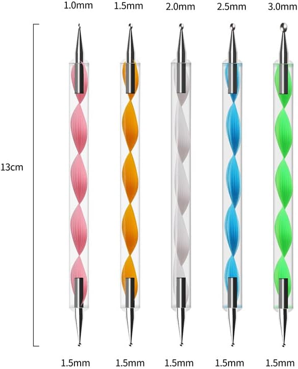 Nail Dotting Tools Kit - 10 Pcs, 5 Double-end Tools, 5 Nail Liner Brushes - Image 4