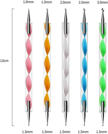 Nail Dotting Tools Kit - 10 Pcs, 5 Double-end Tools, 5 Nail Liner Brushes - Image 4