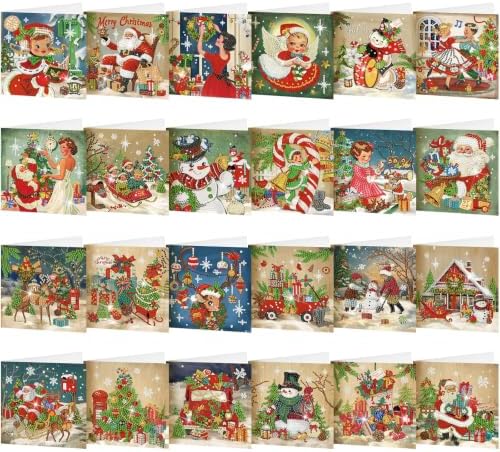 Saillong 24 Pack Vintage Christmas Diamond Art Card with Envelopes by Saillong