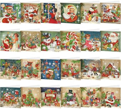 Saillong 24 Pack Vintage Christmas Diamond Art Card with Envelopes by Saillong