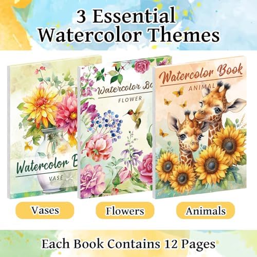 Kalysky 8.5 * 11" Watercolor Workbook,3 Watercolor Coloring Books for Adults,Water Color Book kit for Adults Beginner,160GSM Cold Press Textured Thick Paper - Image 2