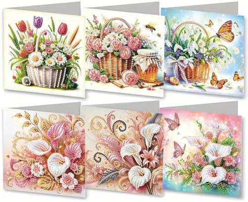 ARTopet 6Pcs Folding Greeting Card Diamond Art Painting Thank You Blessing Cards with White Envelope Rhinestones Painted Making Kits for Adults DIY Craft Holiday Gift-Flowers02 by ARTopet