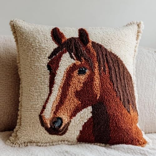 DIY Latch Hook Pillow Kit Brown Horse Portrait 43x43cm-6 by Unknown