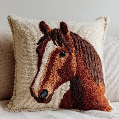 DIY Latch Hook Pillow Kit Brown Horse Portrait 43x43cm-6 by Unknown