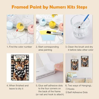 MOGTAA Cow Paint by Numbers Kit for Adults Beginners with Frame, Flowers Adult Paint by Number Kits on Canvas with Easel, Easy DIY Animal Oil Painting Kits for Home Decor, 8x12in - Image 6