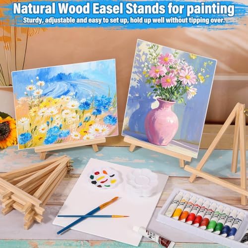 shynek 66 Pack Canvases with Easel Set, 8 x 10 Inch Canvas Boards with Wooden Easels, Acrylic Paint, Paint Brushes Canvas Panel Painting Kit for Beginners Art Crafts Sip and Paint Party - Image 5