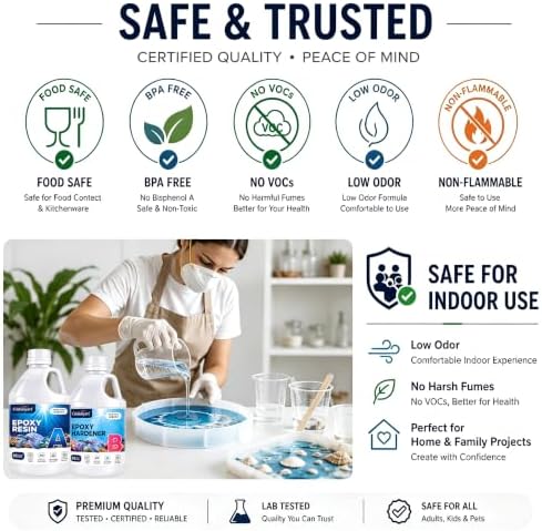 Epoxy Resin Kit: 1 gallons crystal-clear, bubble-free epoxy resin resists yellowing and cures quickly. Ideal for arts&crafts, tabletop casting, DIY jewelry making, mold casting (1:1 ratio) - Image 6