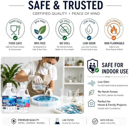 Epoxy Resin Kit: 1 gallons crystal-clear, bubble-free epoxy resin resists yellowing and cures quickly. Ideal for arts&crafts, tabletop casting, DIY jewelry making, mold casting (1:1 ratio) - Image 6