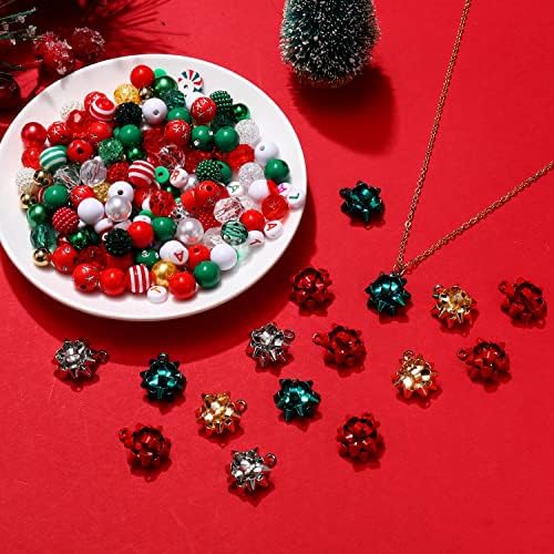 NVENF 600PCS+ Christmas Beads Charms for Jewelry Making, Metallic Christmas Bow Charms, Red Green Clay Beads, Assorted Rhinestone CCB Beads Gold Spacer Beads for DIY Bracelet Necklace Crafts - Image 4