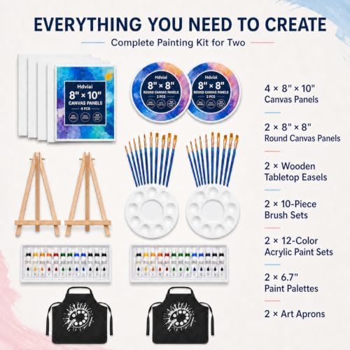 Hdviai Sip and Paint Kit for Couples, 56-Piece Set with Easels and Canvas - Image 2