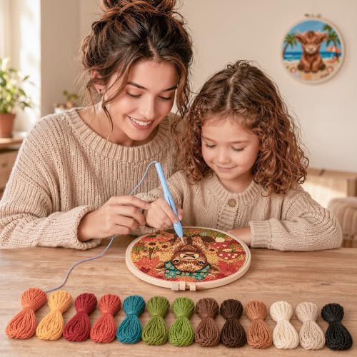 ZMHKJZDQ Punch Needle Kits for Beginners,DIY Punch Needle Embroidery with Fabric, Hoops, Yarns and Sewing Needles for Adults Children Festival Gift and Home Decor, 20x20cm (Maple Leaf Highland Cow) - Image 3