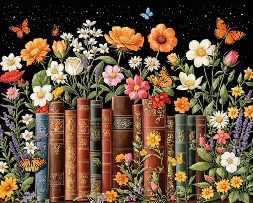 Wildflower Paint by Numbers Kit for Adults Flower Book Art Painting Kit Adult Paint by Number Kits on Canvas DIY Oil Painting for Beginners Gifts for Book Lovers Home Wall Decor 16x20 Inch by Unknown
