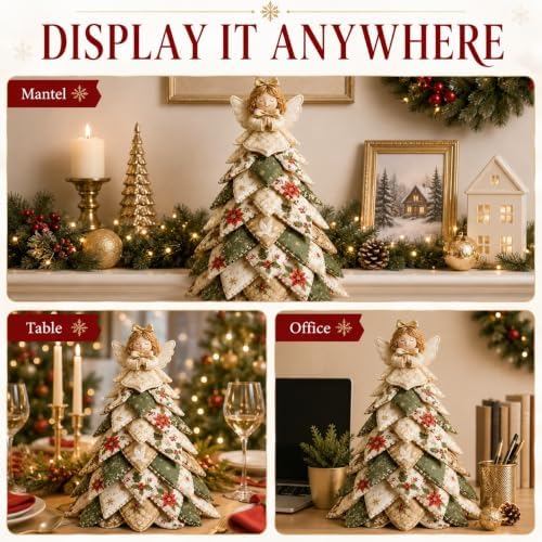DIY Halloween Christmas Quilted Fabric Tree Kit, 3D Padded Patchwork Sewing Craft Kit for Beginners, Home Office Mantel Shelf Tabletop Decor, Handmade Holiday Gift for Craft Lovers (Christmas #C) - Image 6