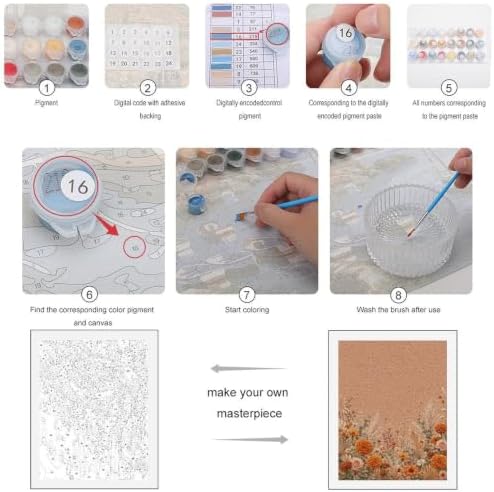 Paint by Numbers Kit for Adults Beginner Art Decor Orange Floral Edge - Image 3