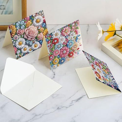antor 6 pcs Diamond Painting Greeting Card Kits - Beautiful Floral Design with Fine Glitter, 5D DIY Creative Special Shaped Diamond Art Cards for Birthday Holiday Congratulations Crafts Gifts - Image 4