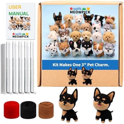 MeowPick Needle Felting Kit, Wool Felting Kit for Beginners Adults, 3 Inch Cute Dog Needle Felting Tools Set, Complete Felting Supplies, DIY Craft for Keychain Car Ornament Gift (BlackTan) by MEOWPICK