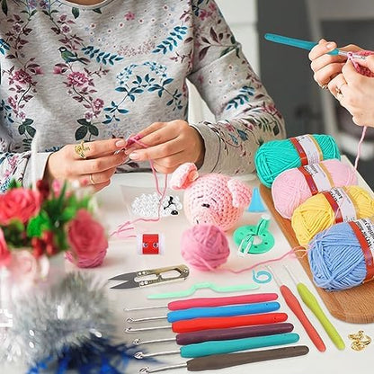 XSEINO Crochet Kit with Step-by-Step Video Tutorials，Premium Bundle Includes 12 Roll x50Yard Acrylic Yarn Balls, 12 Crochet Hooks, Crochet Bag and All Accessories Kit, Crochet Kit for Beginners - Image 5