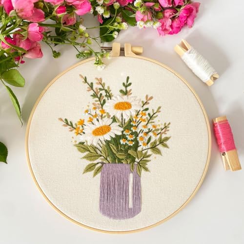 Myfelicity Embroidery kit,Floral Embroidery Art Kit, Set of 3, Decorative Pitcher Designs with Sunflowers and Wildflowers - Image 6