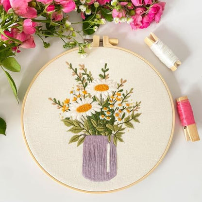 Myfelicity Embroidery kit,Floral Embroidery Art Kit, Set of 3, Decorative Pitcher Designs with Sunflowers and Wildflowers - Image 6