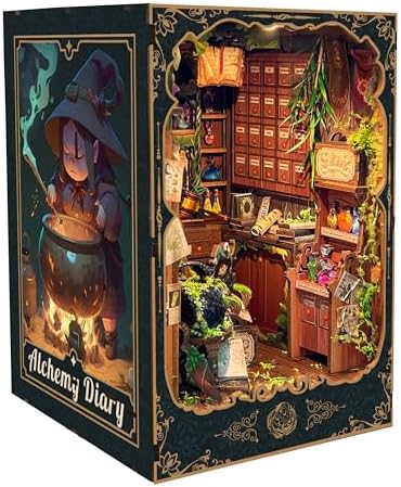 DIY Book Nook Kit for Adults and Teens 3D Wooden Puzzle Miniature Tiny House Dollhouse Kit Bookshelf Booknook Bookcase Model Build Gift Kit Decor with LED Light-Alchemy Diary(SQ-43) - Image 2