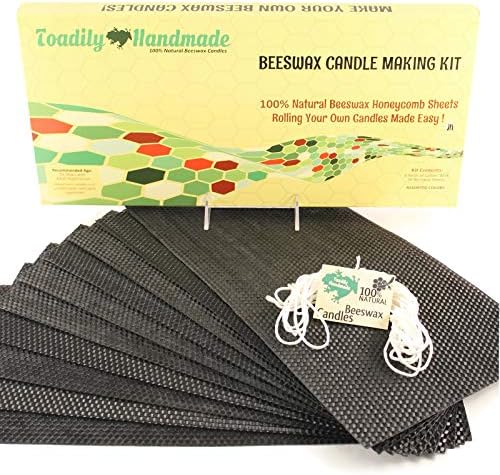 Make Your Own Beeswax Candle Kit - Includes 10 Full Size 100% Beeswax Honeycomb Sheets in Black and Approx. 6 Yards (18 Feet) of Cotton Wick. Each Sheet Measures Approx. 8" x 16 1/4". by ToadilyHandmadeBeeswaxCandles