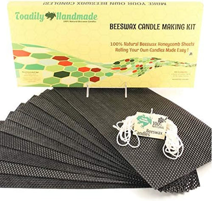Make Your Own Beeswax Candle Kit - Includes 10 Full Size 100% Beeswax Honeycomb Sheets in Black and Approx. 6 Yards (18 Feet) of Cotton Wick. Each Sheet Measures Approx. 8" x 16 1/4". by ToadilyHandmadeBeeswaxCandles