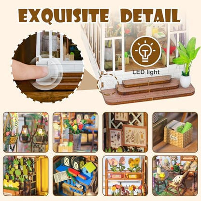 Book Nook Kit, 3D Wooden Puzzles Dollhouse with LED Light - Image 4