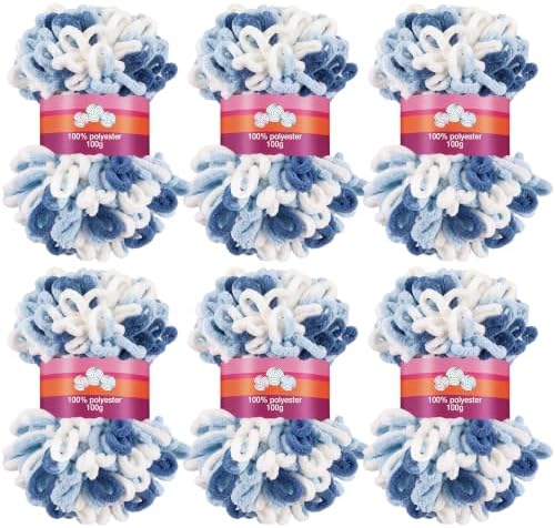 Threlaco 6 Skeins Loop Yarn for Finger Knitting, 600g, Blue Ombre by Threlaco