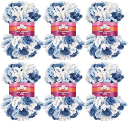 Threlaco 6 Skeins Loop Yarn for Finger Knitting, 600g, Blue Ombre by Threlaco