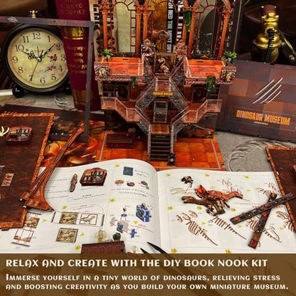 VORATHIS Dinosaur Book Nook Kit LED, 3D Wooden Puzzle Museum for Adults - Image 4