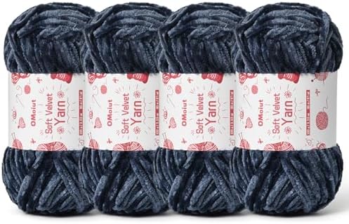 4x100g Fluffy Velvet Chenille Yarn for Crocheting and Knitting, 4x80m (87.5yd) Baby Yarn for Crocheting Soft, Crochet Chunky Yarns Amigurumi Yarns (4 Navy Blue) by OMoiut
