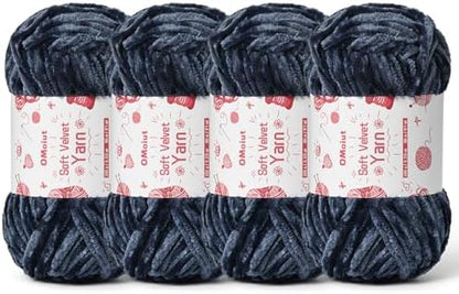 4x100g Fluffy Velvet Chenille Yarn for Crocheting and Knitting, 4x80m (87.5yd) Baby Yarn for Crocheting Soft, Crochet Chunky Yarns Amigurumi Yarns (4 Navy Blue) by OMoiut