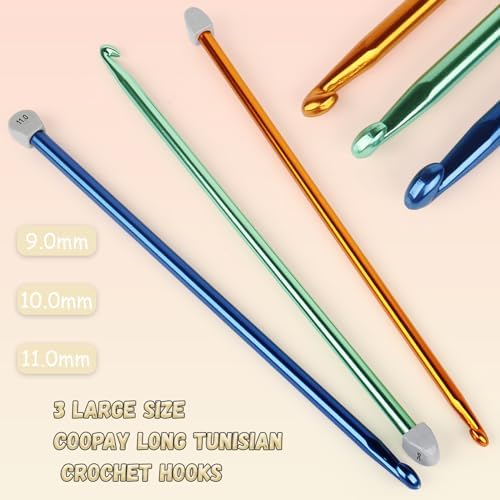 Coopay Tunisian Crochet Hook Set - Extra Long Crochet Hooks 9mm 10mm 11mm - Image 4