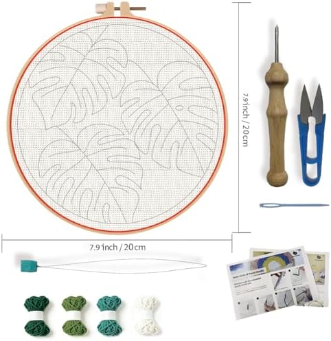 FREEBLOSS DIY Punch Needle Kit for Beginners Monstera Deliciosa Embroidery Punch Needle Starter Craft Set with Instructions Embroidery Hoop Complete Tools for Adults Gift Decoration, 7.9"/20cm - Image 2