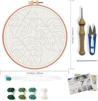FREEBLOSS DIY Punch Needle Kit for Beginners Monstera Deliciosa Embroidery Punch Needle Starter Craft Set with Instructions Embroidery Hoop Complete Tools for Adults Gift Decoration, 7.9"/20cm - Image 2