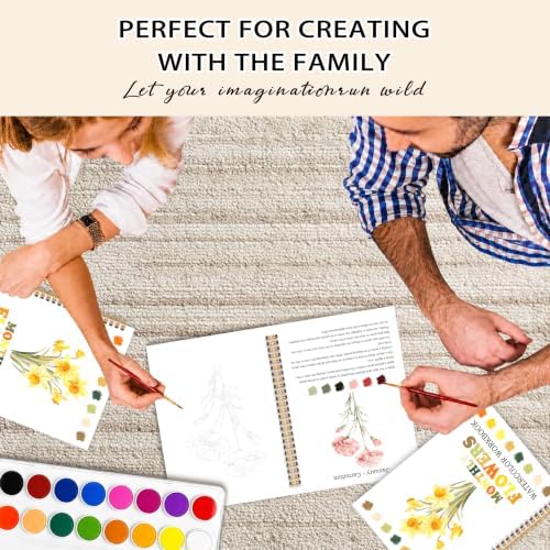 Easy Flowers Watercolor Workbook, Water Coloring Book, 12 Patterns, 18 Colors Watercolor Paint Set, Watercolor Kit for Beginners, Stress Relieving, DIY Art Kit for Adults Women Teen (Floral) - Image 6