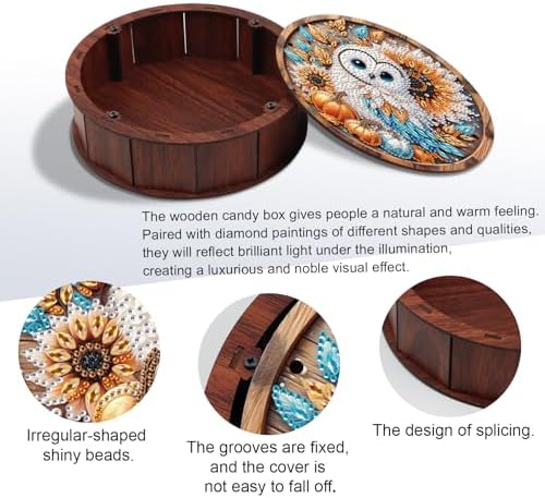 antor DIY Diamond Painting Wooden Storage Box with Owl, Sunflowers and Pumpkins, Handmade Crystal Diamond Art Craft Container for Snacks, Jewelry, Keepsakes, Perfect for Autumn Desktop Decor - Image 4