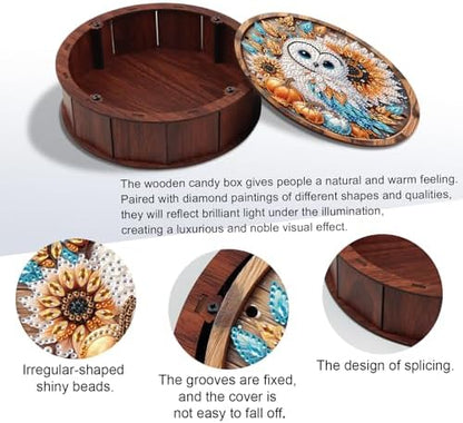 antor DIY Diamond Painting Wooden Storage Box with Owl, Sunflowers and Pumpkins, Handmade Crystal Diamond Art Craft Container for Snacks, Jewelry, Keepsakes, Perfect for Autumn Desktop Decor - Image 4