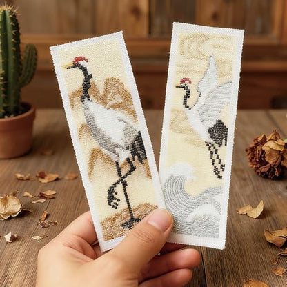 FREEBLOSS 6 Set Cross Stitch Bookmark Kit 11 CT Complete Stamped Cross Stitch Kit DIY Embroidery Bookmark Kits for Adult Beginners with Instructions, Crane Pattern, 6 x 20 cm/8" x 2.4" - Image 6