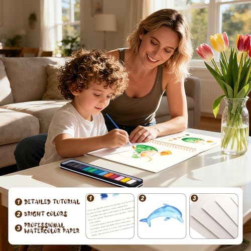 Watercolor Workbook for Adults, Beginner Friendly Watercolor Painting Kit Tropical Water Coloring Book, Nature-Themed Practice Art Gift Water Color Paint Book with Palette and Brush - Image 6
