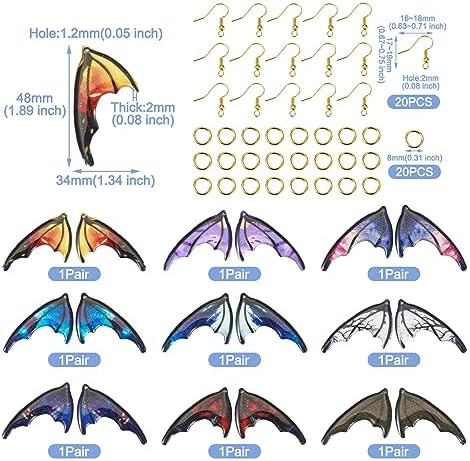 FASHEWELRY 18Pcs Resin Butterfly Wing Earring Charms Glitter Insects Wing Charms Bat Feather Pendants with Jump Rings Earring Hooks for Crafts Jewelry Making - Image 6
