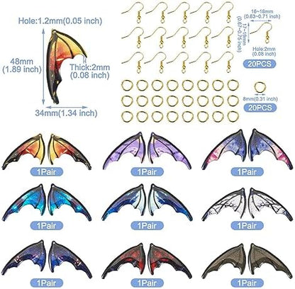 FASHEWELRY 18Pcs Resin Butterfly Wing Earring Charms Glitter Insects Wing Charms Bat Feather Pendants with Jump Rings Earring Hooks for Crafts Jewelry Making - Image 6