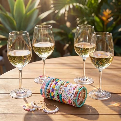 Acrylic Letter Beads Kit for Jewelry Making, 4x7mm Alphabet Beads with Clay Heishi & Seed Beads, Includes Metal Rings for Wine Glass Charms, for Concert Friendship Bracelets (White&Black) - Image 3