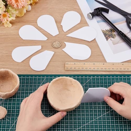 FINGERINSPIRE 8 Pcs Pottery Trimming Textured Art Tools - 8 Styles Acrylic Clay Wedging Board Set for Ceramics, Sculpting & Carving, Flat Round White Pottery Foot Shaper & Prep Tools for Clay Crafts - Image 5