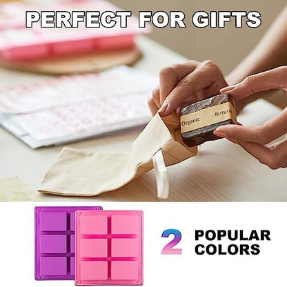 Lerykin 4 Pack Silicone Soap Molds, 6 Cavities Rectangle Silicone Soap Mold, Great for Homemade Craft Soap Bar Mold, DIY Chocolate Molds, Cake Molds & Ice Cube Trays - Just Pop Out (Purple & Pink) - Image 7