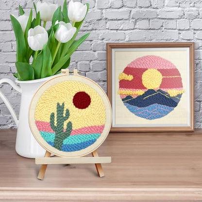 ERKOON Punch Needle Kit Adults Beginners, 2 Pcs DIY Easy Landscape Embroidery Set for Starter Art Craft, Needling Punching Project with Patterns, Tools, Yarns, Hoop, Instruction (Desert & Afterglow) - Image 6