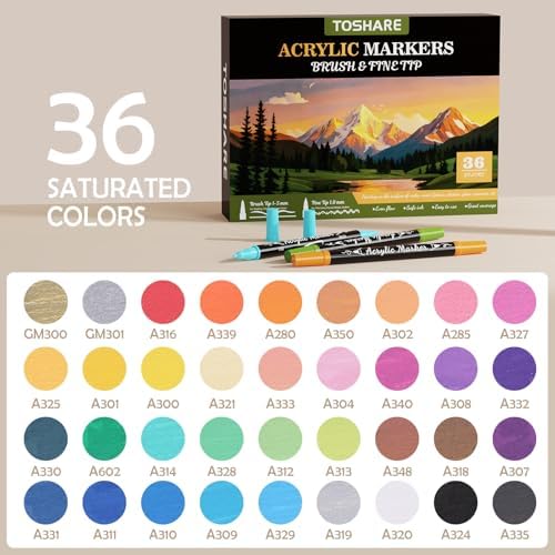 36 Colors Precision Dual Tip Acrylic Paint Markers Pens - Brush & Fine - Image 5